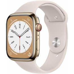 Apple Watch Series 8 (2022) GPS + Cellular 45 mm - Acciaio inossidabile Oro - Cinturino Sport Bianco