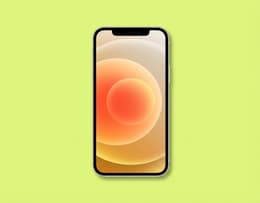 Modello di iPhone 12 in colorazione blu, visto frontalmente con schermo acceso che mostra un'immagine ad alta definizione dai colori vivaci; bordi piatti in alluminio, notch visibile nella parte superiore dello schermo e cornici sottili.